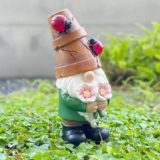Garden Gnome Statues Outdoor Decor, Solar Gnomes with LED Lighted Flowers, Solar Resin Outdoor Statue Sculpture, for Woman Gift Home and Garden Decor by GreenHaven Gardens