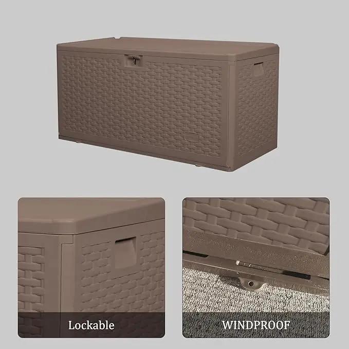 Premium Pro Edition 73 Gallon Lockable Resin Deck Box, Waterproof & UV-Resistant Outdoor Storage Box for Outdoor Cushion Storage, Garden Tools & Pool Accessories Storage, Brown by GreenHaven Gardens