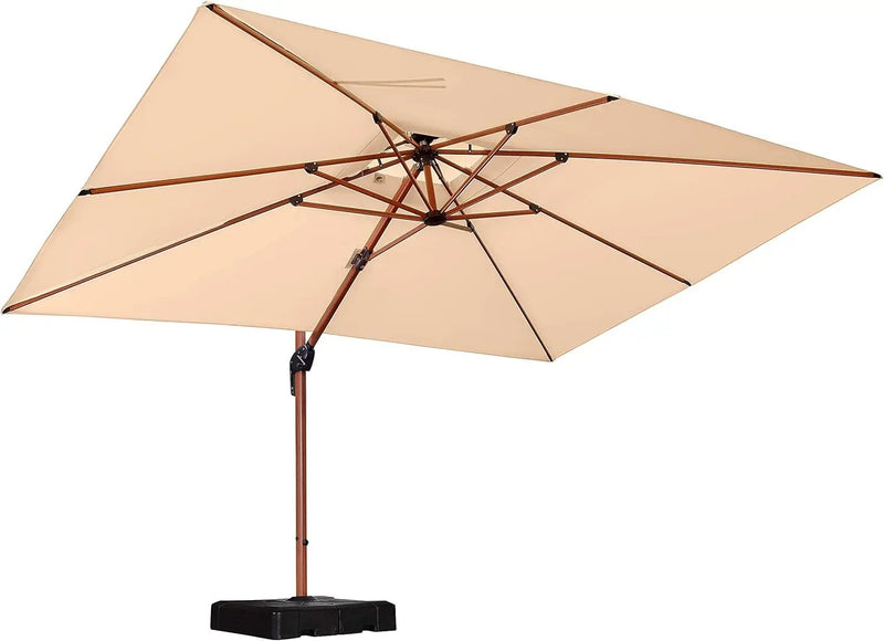 PURPLE LEAF 9' X 12' Double Top Deluxe Wood Pattern Rectangle Patio Umbrella Offset Hanging Umbrella Outdoor Market Umbrella Garden Umbrella, Beige by GreenHaven Gardens