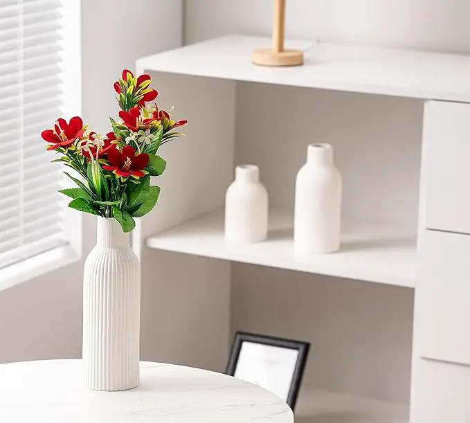 Ceramic Vase Set of 3, Flower Vases for Spring Room Decor, Kitchen Farmhouse, Modern Boho Style(White) by GreenHaven Gardens