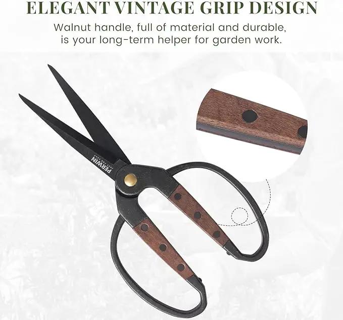 Garden Flower Bonsai Scissors,Walnut Wide Handles Pruning Gardening Scissors Floral Shears for Gardening,Succulent Harvest, and Precision Plant Trimming Care by GreenHaven Gardens