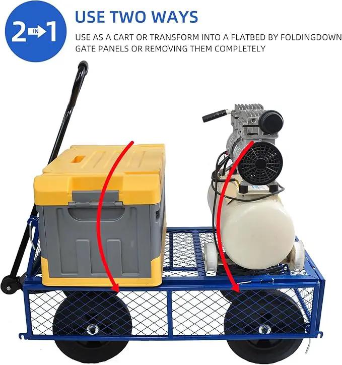 Heavy Duty 480 Lbs Capacity Mesh Steel Garden Cart Folding Utility Wagon with Removable Sides (Blue) by GreenHaven Gardens