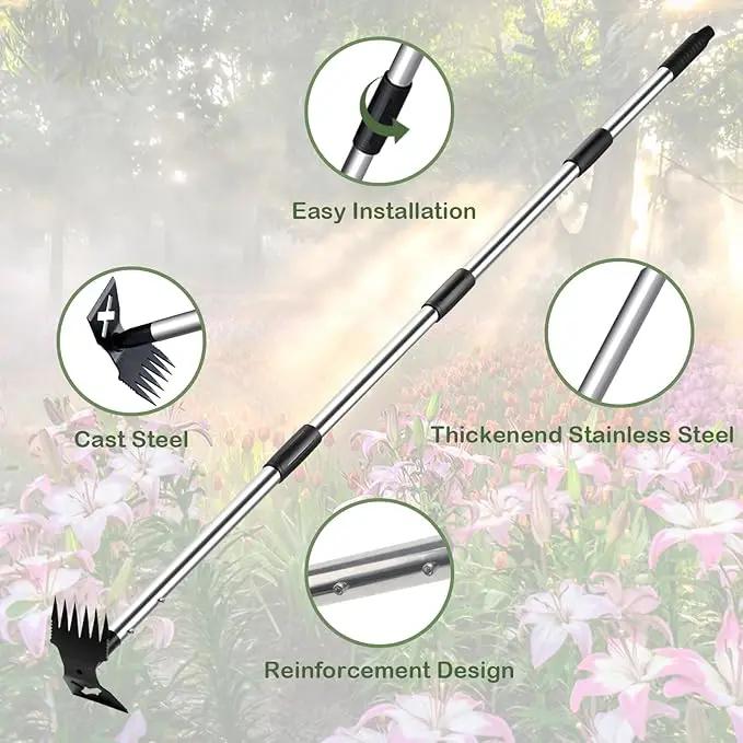 Weed Puller Tool with Long Handle - 60" Manual Weeder Remover Tool, 2 in 1 Hand Weed Rake and Garden Hoe for Gardening, Heavy Duty Uprooting Weeding Pull for Yard, Lawn, Patio and Garden by GreenHaven Gardens