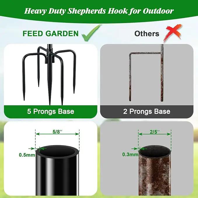 FEED GARDEN Adjustable Outdoor Shepherd Hook Bird Feeder Pole with 5 Prongs Base, 60 Inch Tall 5/8 Inch Thick, Heavy Duty Shepard Hook Stand for Hanging Bird Feeders, Plant Baskets, Black (1 Pack) by GreenHaven Gardens