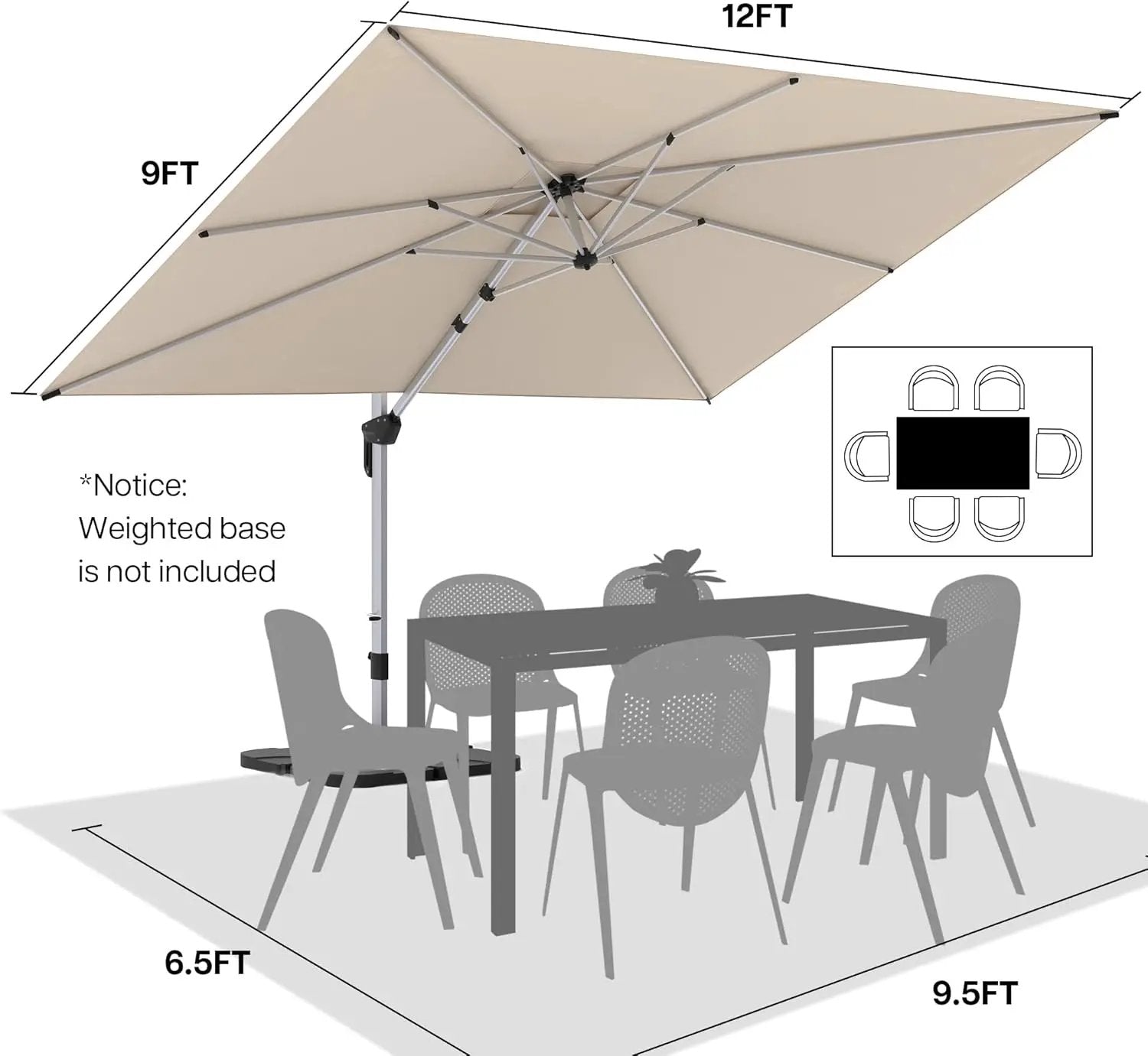 Patio Umbrella, 9' X 12' Outdoor Cantilever Umbrella with 360-degree Rotation for Garden, Deck, Backyard, Pool and Beach, Beige by GreenHaven Gardens