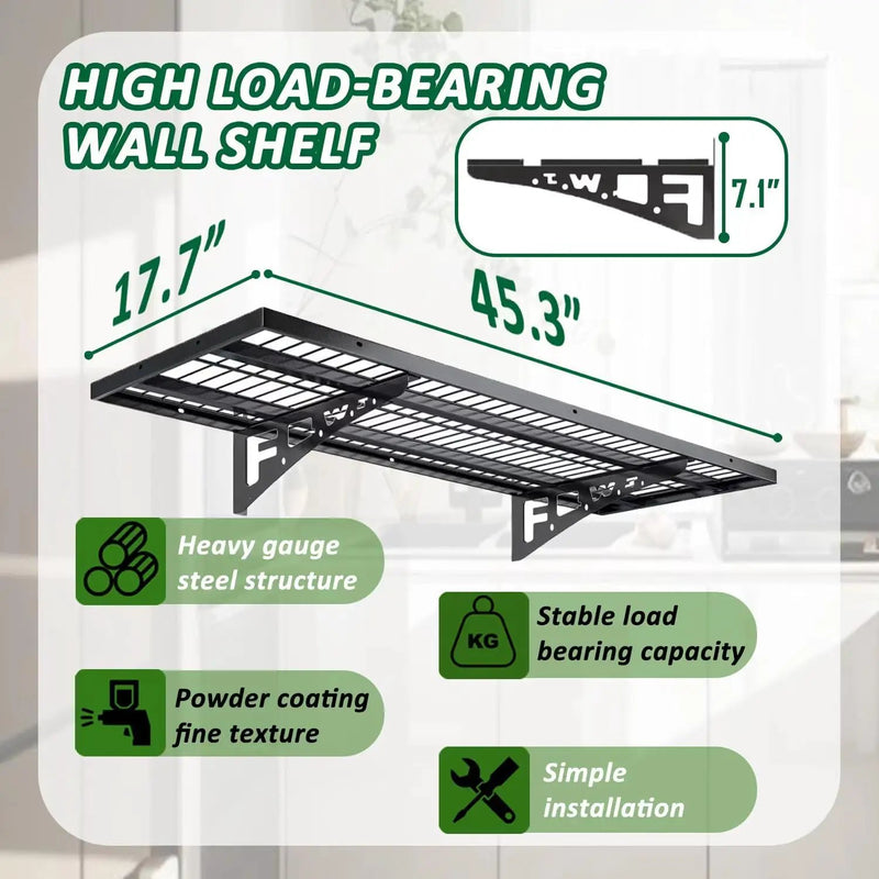 4 Pack Garage Wall Shelving, Heavy Duty 1.5' x 3.8' Wall Mount Storage Shelf with Hooks, Garage Storage Rack Floating Shelves, Holds 250 lbs Each by GreenHaven Gardens