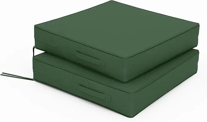 Patio Chair Cushions 22 X 22 X 4 Inch Waterproof Outdoor Seat Cushions for Patio Furniture, Outdoor Sofa Couch Pads with Ties & Handle, Set of 2, Green by GreenHaven Gardens