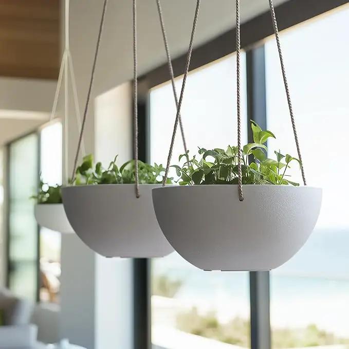 LA Jolie Muse Hanging Planter - 9.84 Inch Hanging Planters for Indoor Plants, Hanging Pots for Plants Indoor Outdoor, Set of 2, White by GreenHaven Gardens