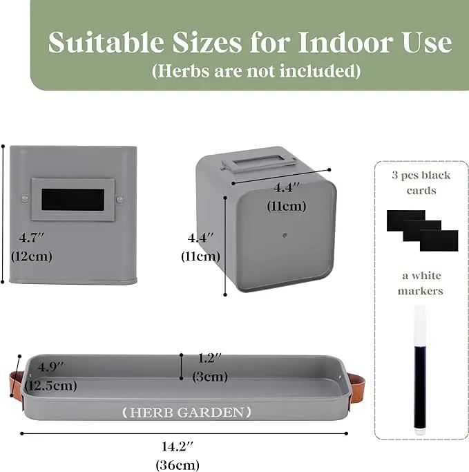 PERFNIQUE Indoor Herb Garden, Herb Garden Planter Set with Tray, Farmhouse Indoor Plant Pots, Windowsill Herb Garden with Drainage(Planter only) for Indoor/Outdoor, Window Pots(Grey) by GreenHaven Gardens