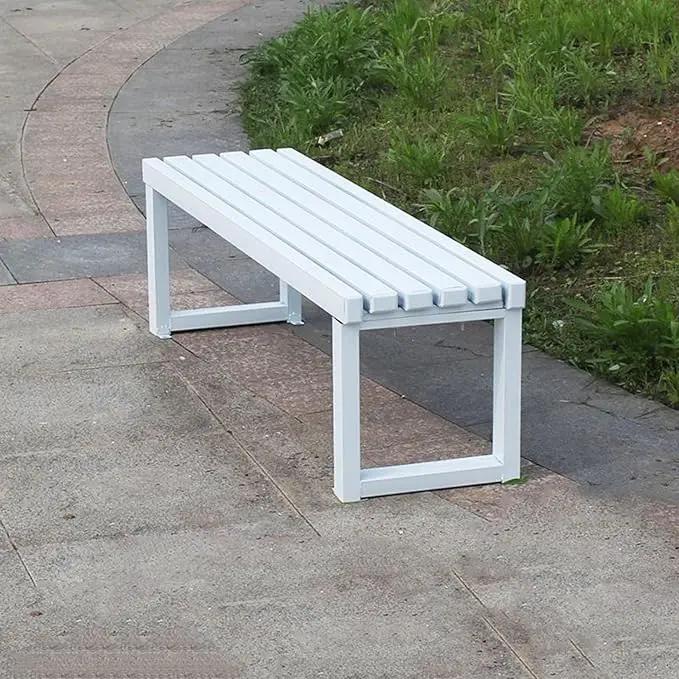 Weatherproof Metal Dining Bench, Outdoor Bench Backless Patio Bench 2-Person Farmhouse Bench Garden Bench for Kitchen, Living Room, Entryway(White,40in) by GreenHaven Gardens