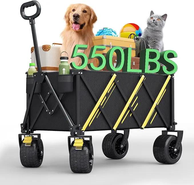 Wagons carts Foldable，Collapsible Wagon Foldable Wagon, Gather Heavy Duty Garden cart, Portable cart，Pets carts，with Large All-Terrain Beach Wheels and Drink Holder for Sports, Shopping, Camping by GreenHaven Gardens