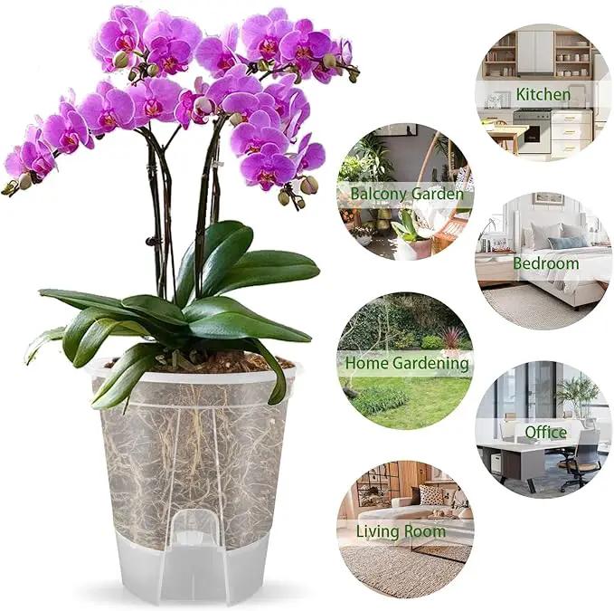 Cdd's Path 5-Pack 6 Inch Self Watering Pots Set with Holes for Indoor/Outdoor Plants,Planter Pot with Watering Hole/Reservior and Air Pipes,Clear by GreenHaven Gardens