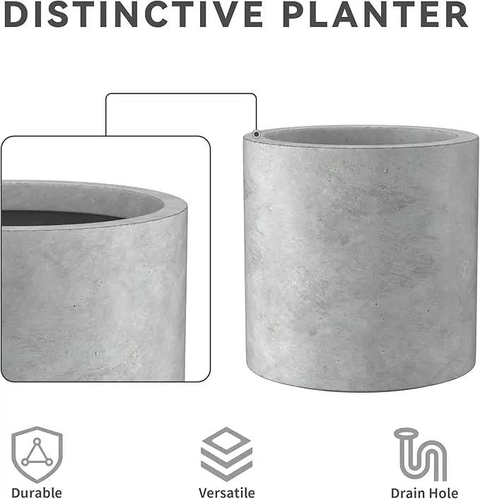 Kante 9.8",12.6",15.7" Dia Round Concrete Planter Set of 3, Modern Style Large Cylindrical Plant Pot with Drainage Hole and Rubber Plug for Indoor Outdoor Patio, Natural Concrete by GreenHaven Gardens