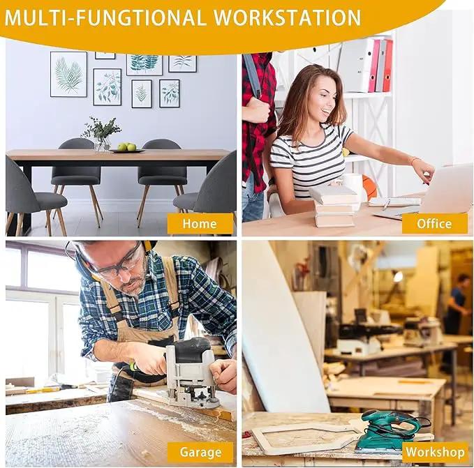 70" Adjustable Height Workbench, 2000 LBS Heavy Duty Work Table with Power Outlets & Pegboard, Rubber Wood Workstation for Garage, Workshop, Office, Home, Commercial by GreenHaven Gardens