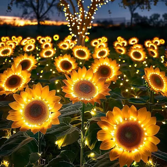 6 Pack Solar Sunflower Lights, Floral Theme, Yellow, Outdoor Garden Decor, Solar Flowers, Solar Lights for Outside Yard, Solar Sunflower Lights by GreenHaven Gardens