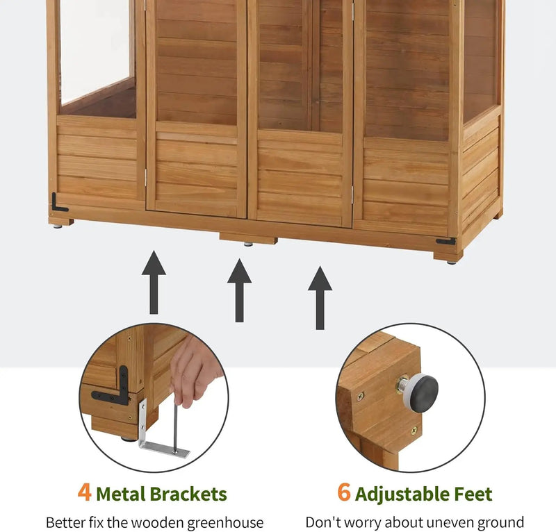 MCombo Wooden Greenhouse, Walk-in Outdoor Greenhouse with Openable Roof and Lockable Door, 0899 (Natural) by GreenHaven Gardens