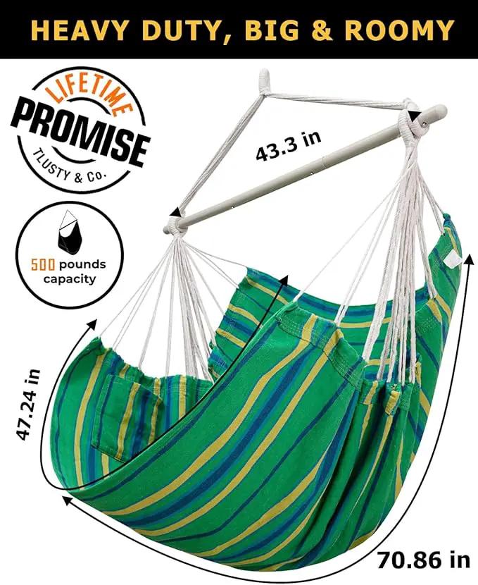 ADVOKAIR Hammock Chair Hanging Chair Rope Swing XXL - Max 500lbs, 70in Large Hammock Swing Chair -Portable Steel Spreader Bar with Anti-Slip Rings-Roomy & Strong by GreenHaven Gardens