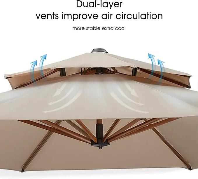 PURPLE LEAF 9' X 12' Double Top Deluxe Wood Pattern Rectangle Patio Umbrella with Base Offset Hanging Umbrella Outdoor Market Umbrella Garden Umbrella, Beige by GreenHaven Gardens