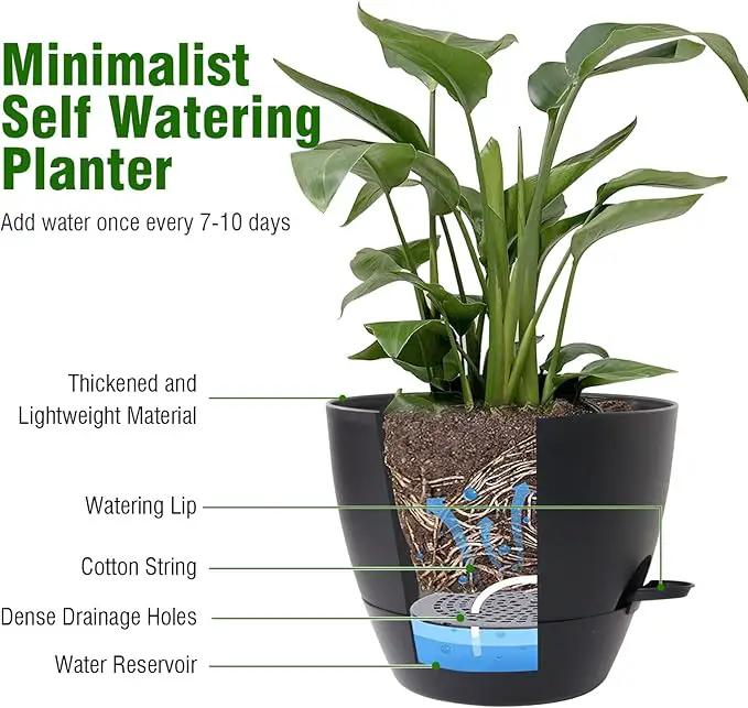 12/10/9 inch Large Self Watering Pots, Planter, Plant Pots with Mesh Drainage Holes for Indoor Outdoor Garden Plants, Plastic Flower Pots with Removable Deep Reservoir, Black by GreenHaven Gardens