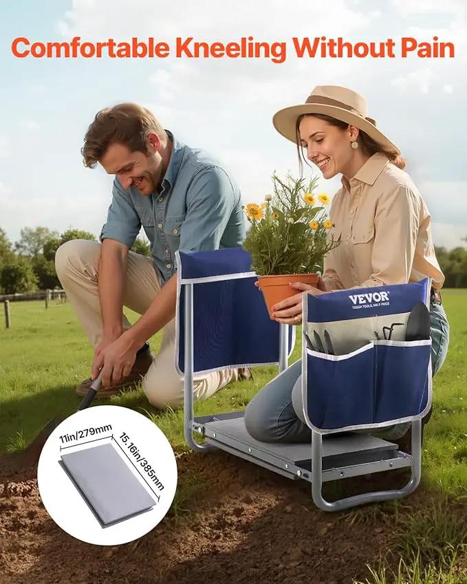 VEVOR Garden Kneeler and Seat Heavy Duty, Portable Garden Stool with 11'' EVA Kneeling Pad and 2 Tool Bags, Folding Garden Bench to Relieve Knee & Back Pain, Great Gifts for Seniors, Family Gardeners by GreenHaven Gardens