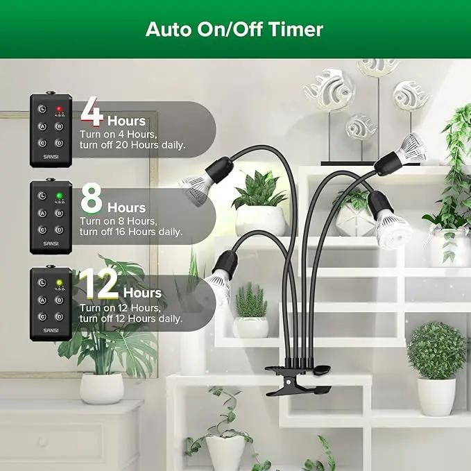 SANSI LED Grow Lights for Indoor Plants, Lifetime Free Bulb Replacement, 600W Full Spectrum 4-Gooseneck Clip Plant Grow Light, Plant Light with Timer 4/8/12 Hrs, High PPFD Growing Power Grow Lamp by GreenHaven Gardens