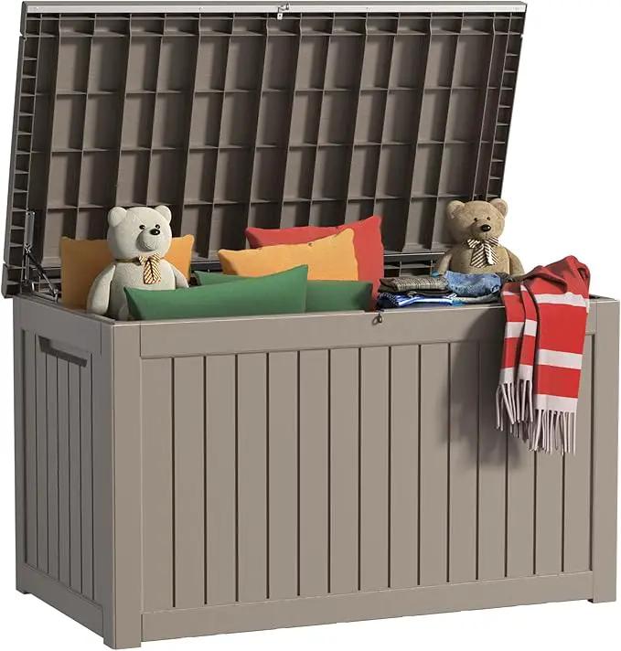 260 Gallon Deck Box Waterproof, UV Resistant Resin Outdoor Storage Box with Hydraulic Rod, Lockable Design and Enhanced Durability for Patio, Garden, and Poolside Use by GreenHaven Gardens