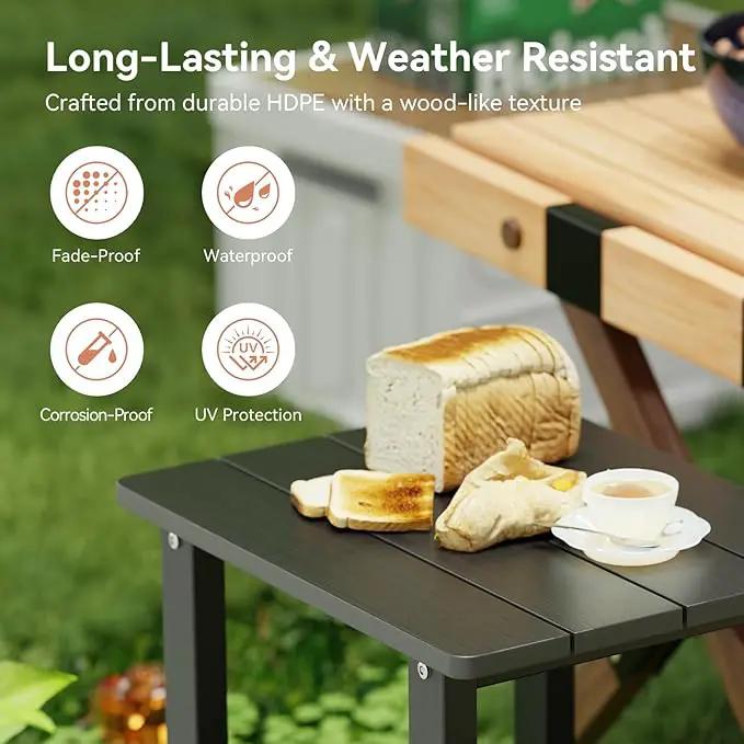 Outdoor Side Table for Garden, Lawn, Living Room Adirondack Tables for Outside 2-Tier HDPE Waterproof Small Outside Side Tables for Patio End Table for Adirondack Chair, 4 Pcs, Black by GreenHaven Gardens