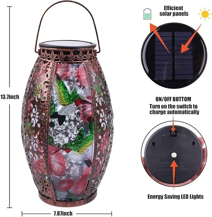 Solar Lanterns Outdoor Light - Solar Powered LED Hummingbird Glass Lights Decorative Waterproof Tabletop Lamp with Hollowed-Out Design for Indoor Yard Table Patio Garden Pathway Holiday by GreenHaven Gardens