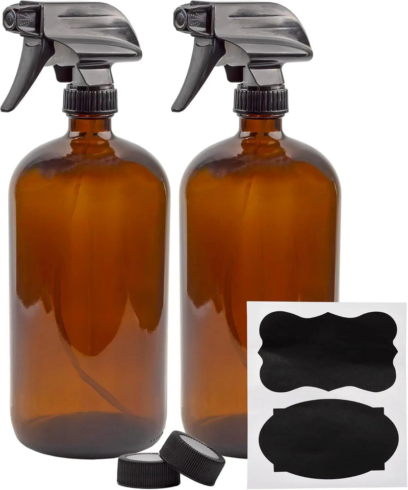 Cornucopia 32oz Amber Glass Spray Bottles (2-Pack); Brown Bottles w/ 3-Setting Trigger Sprayers; Includes Caps for Storage by GreenHaven Gardens