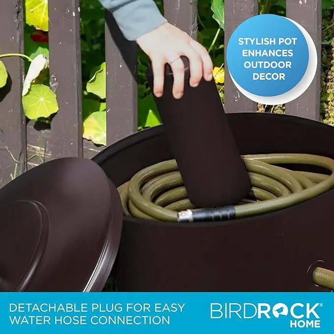 BirdRock Home Decorative Footed Water Hose Holder Pot with Lid | Holds 100ft Hose | Ground Garden Box | Powdered Coated Steel | Metal Hider | Outdoor or Indoor (Oil Rubbed Bronze) by GreenHaven Gardens