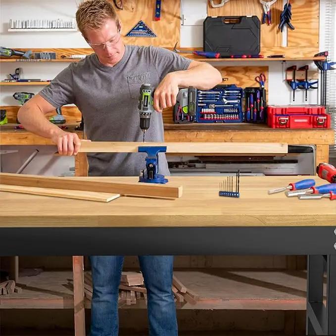 60" Adjustable Workbench,Heavy-Duty Work Table,3000 LBS Load Capacity Hardwood Workstation Outlets with Power Strips, Drawers and Wheels,for Workshop, Garage by GreenHaven Gardens