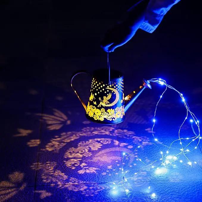 YJFWAL Watering Can With Solar Garden Lights, Fairy Butterfly Decor, Star Shower Art Hanging Waterfall for Outdoor Table, Patio, Yard, Pathway, Walkway (Blue) by GreenHaven Gardens
