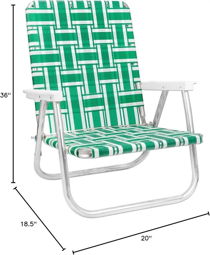 Lawn Chair USA Folding Aluminum Outdoor Patio Lawn Chair | Heavy-Duty Webbed Chairs for Camping, Sports, Beach, Yard & Tailgating | Lightweight Portable | High Back Beach Chair- Green & White Stripe by GreenHaven Gardens