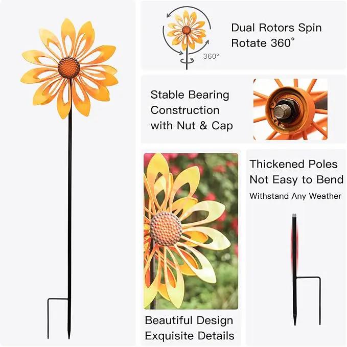 Birthday Gifts for Women Floral Yard Garden Wind Spinners - Large Outdoor Metal Wind Spinners with Vane, Lawn Yard Art Garden Decor (Sunflower) by GreenHaven Gardens