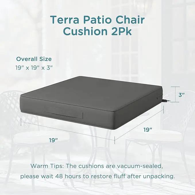 Codi Outdoor Chair Cushions 19x19 Inch, Waterproof Seat Cushion for Patio Furniture with Handles & Adjustable Straps, Fade Resistant - Set of 2, Grey by GreenHaven Gardens
