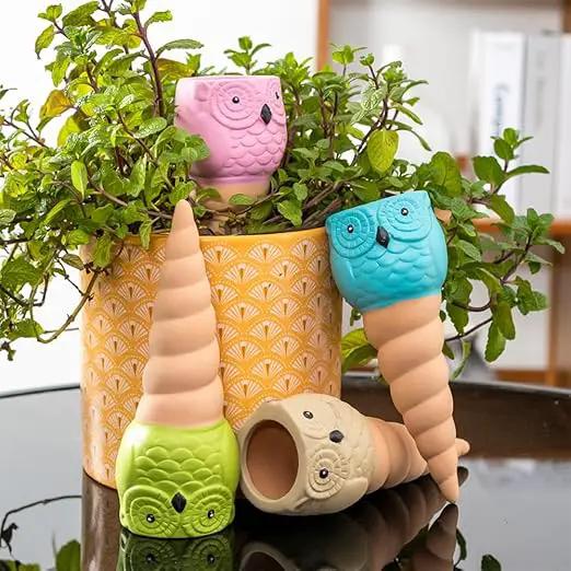 Self Watering Spikes for Plants, Terracotta Slow Release Watering System - Vacation Plant Waterer, 4 Pack Owl Shape Automatic Plant Watering Devices for Indoor Outdoor Potted Plants by GreenHaven Gardens