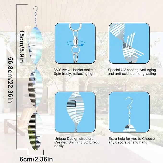 3 * 3 Stainless Steel Bird Scarer Discs Set, 3D Reflective Helix Wind Spinners Bird Reflector & Sparkly Metal Outdoor Garden Décor Sculpture Ornaments, Deterrent to Scare Pigeon Away Yard Patio Farm by GreenHaven Gardens