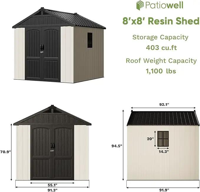 Patiowell 8 x 8 FT Plastic Outdoor Storage Shed with Floor, Resin Shed with Window and Lockable Door for Garden, Backyard, Tool Storage Use, Easy to Install in Beige (Kick-it Shed) by GreenHaven Gardens