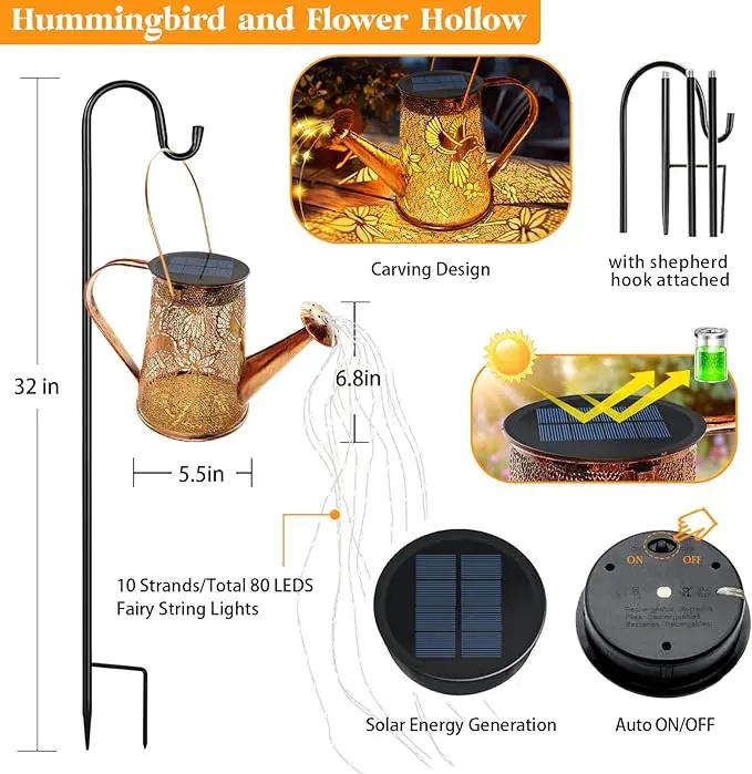 Solar Watering Can Lights,Hummingbird Mother's Day Gifts for Women Mom Grandma Birthday, Large Hanging Solar Lantern Waterproof Outdoor Garden Decorations for Yard Porch Landscape Patio Pathway by GreenHaven Gardens