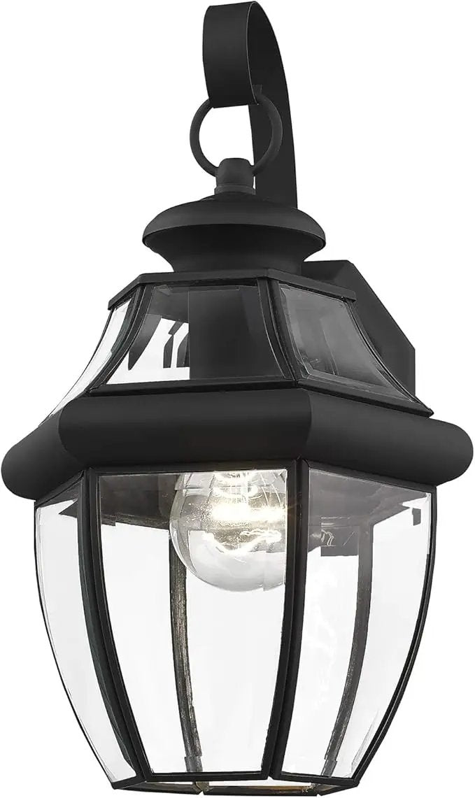 Livex Lighting 2151-04 Monterey 1 Light Outdoor Black Finish Solid Brass Wall Lantern with Clear Beveled Glass, 13" x 8.5" x 8.25" by GreenHaven Gardens