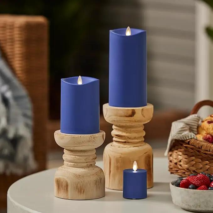 Luminara Outdoor Votive Flameless LED Candle, Vivid Ultramarine 2" x 3.2", Moving Flame Battery Operated Timer Remote Ready IPX4 Matte Plastic Finish by GreenHaven Gardens