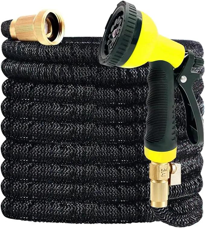 J&B XpandaHose 50ft Expandable Garden Hose with Holder - Heavy Duty Superior Strength 3750D - 4 -Layer Latex Core - Extra Strong Brass Connectors and 10 Spray Nozzle w/Storage Bag (Black 50) by GreenHaven Gardens