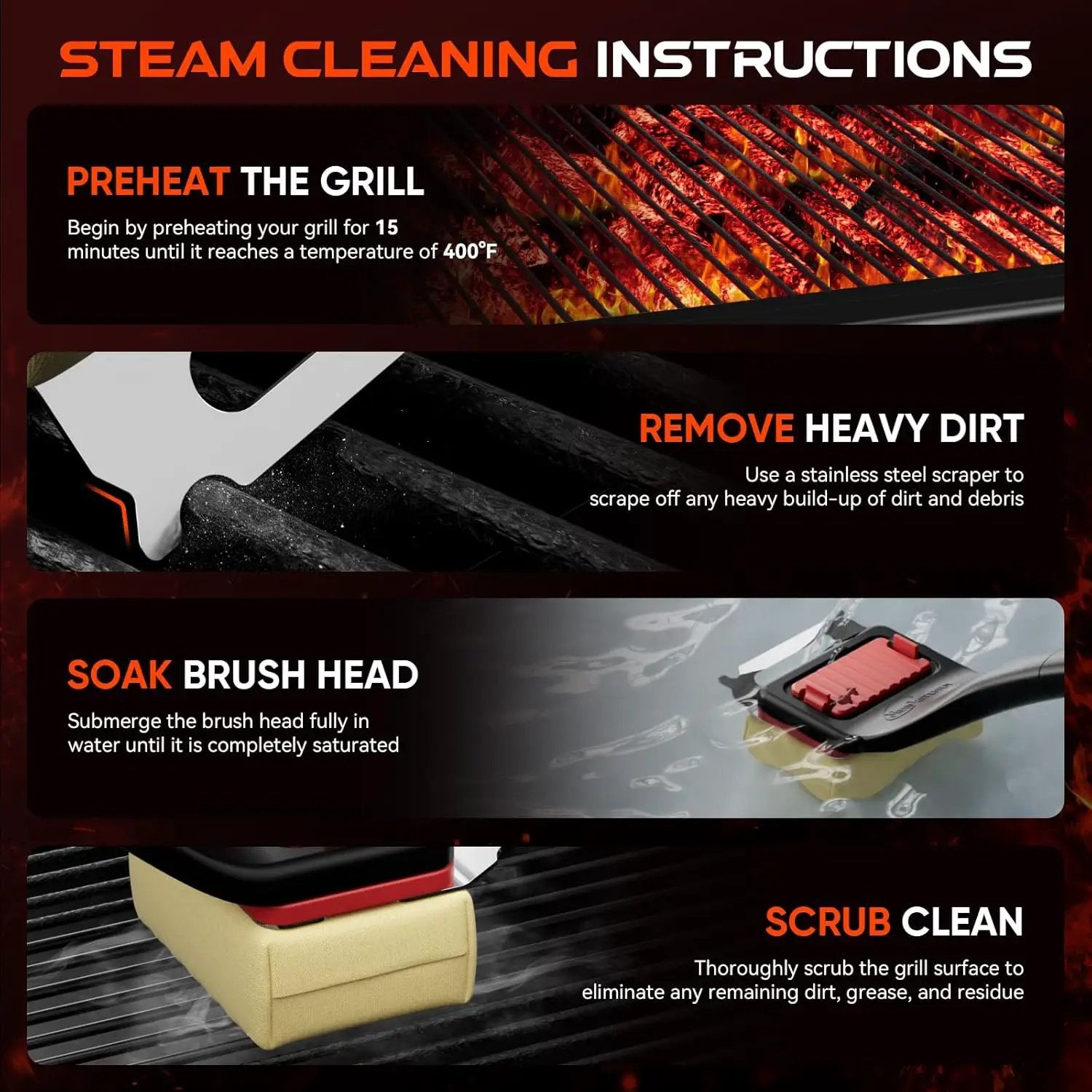 Grill Brush Bristle-Free Steam Cleaning, BBQ Brush Replaceable Heat-Resistant Kevlar Head with Grill Scraper Safe Barbecue Grill Cleaner by GreenHaven Gardens