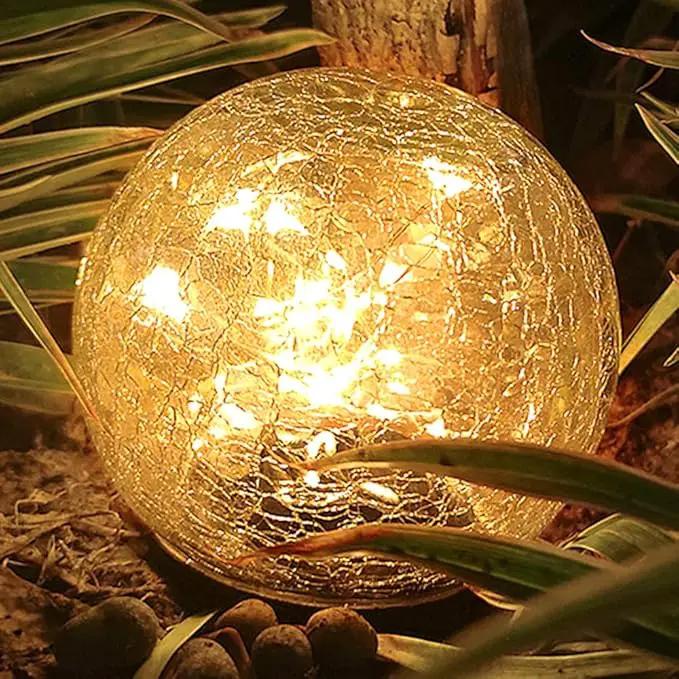 TOMEX Solar Garden Lights, Cracked Glass Ball Waterproof Warm White LED for Outdoor Decor Decorations Pathway Patio Yard Lawn, 1Pack (3.9") by GreenHaven Gardens
