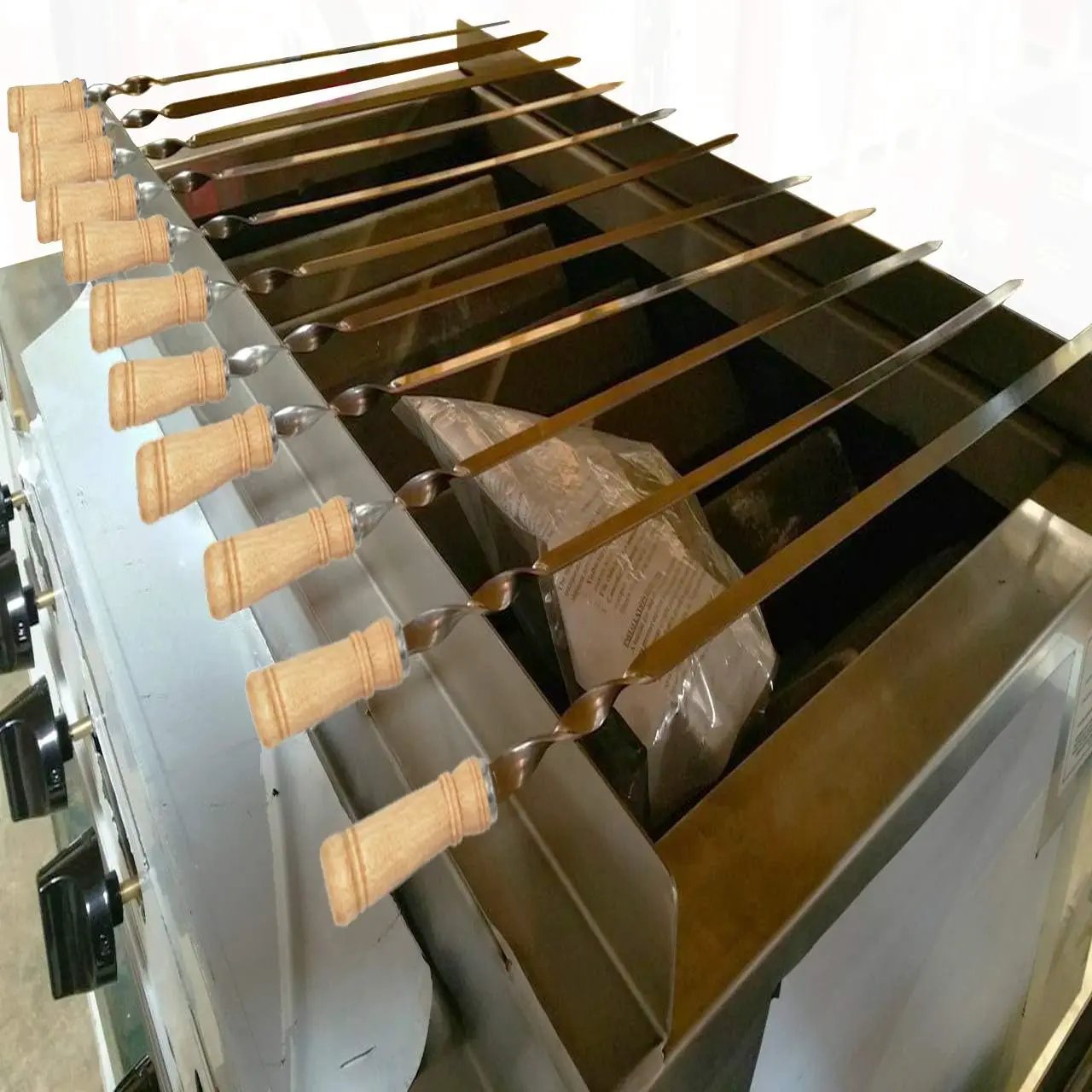 12 Pack Kabob Skewers BBQ Barbecue Skewers Stainless Steel Sticks 23.5 Inch Heavy Duty Large Wide Reusable with Nonslip Wooden Handle Ideal for Shish Kebab Chicken Shrimp and Vegetables by GreenHaven Gardens