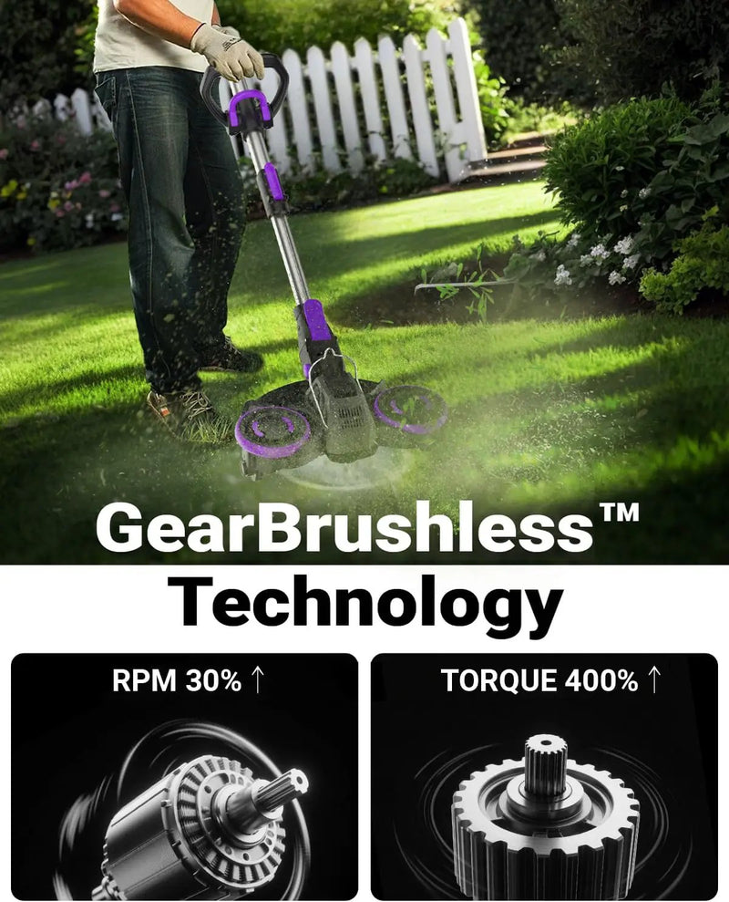 Weed Wacker Cordless, GearBrushless™, 3-in-1 Edger/Mower/Trimmer with Blade, 120 Min Runtime(with Two Batteries) by GreenHaven Gardens