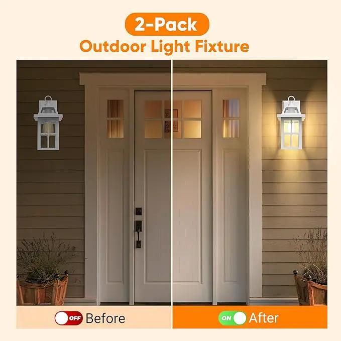 WIHTU Outdoor Light Fixture, White Porch Lights with Glass Shade, Waterproof Wall Sconce Light, Fixtures Exterior Wall Lighting, Aluminum Anti-Rust Front Door Lanterns by GreenHaven Gardens