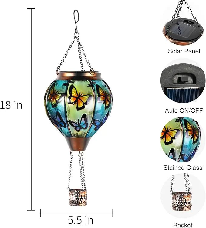 pearlstar Hot Air Balloon Solar Lantern with Flickering Flame Light Outdoor Solar Hanging Lights Waterproof for Garden Yard Farmhouse Patio Pathway Outside Decoration,Glass(Butterfly) by GreenHaven Gardens
