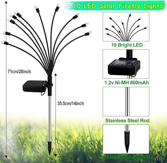 Kohlrabi Solar Garden Lights Outdoor, 6 Pack 60 LED Firefly Lights, Waterproof, Sway by Wind, for Yard, Patio, Backyard, Garden, Planter, Flower Bed, Pathway Decoration