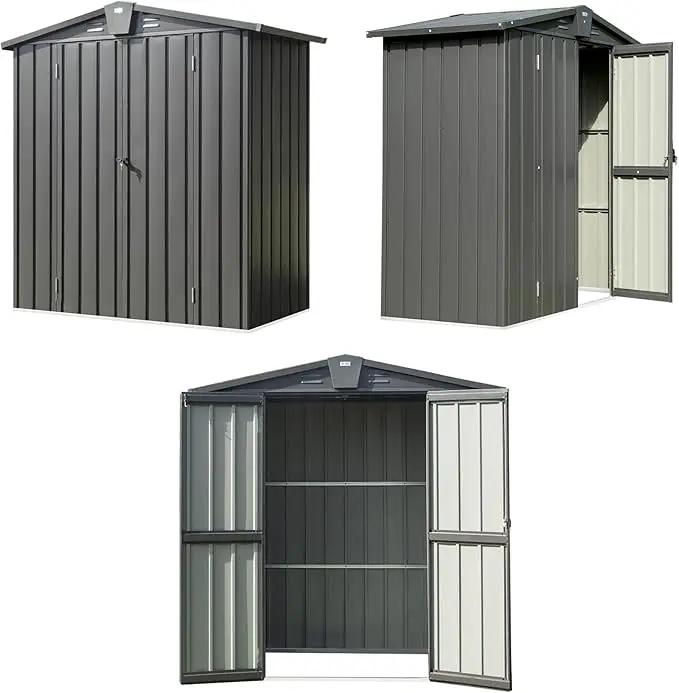 Domi Outdoor Storage Shed 5.7' x 3’, Metal Garden Shed with Galvanized Steel Frame for Bike, Tools, Lawn Mowers, Pool Toys, Outdoor Storage Cabinet with Lockable Door for Garden Lawn Patio (Dark Grey) by GreenHaven Gardens